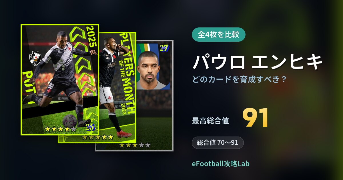 【イーフト】パウロ エンヒキはどのカードを育成すべき？全4枚を比較