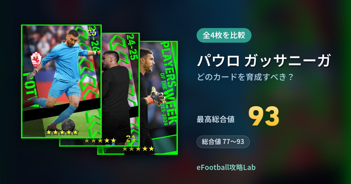 【イーフト】パウロ ガッサニーガはどのカードを育成すべき？全4枚を比較