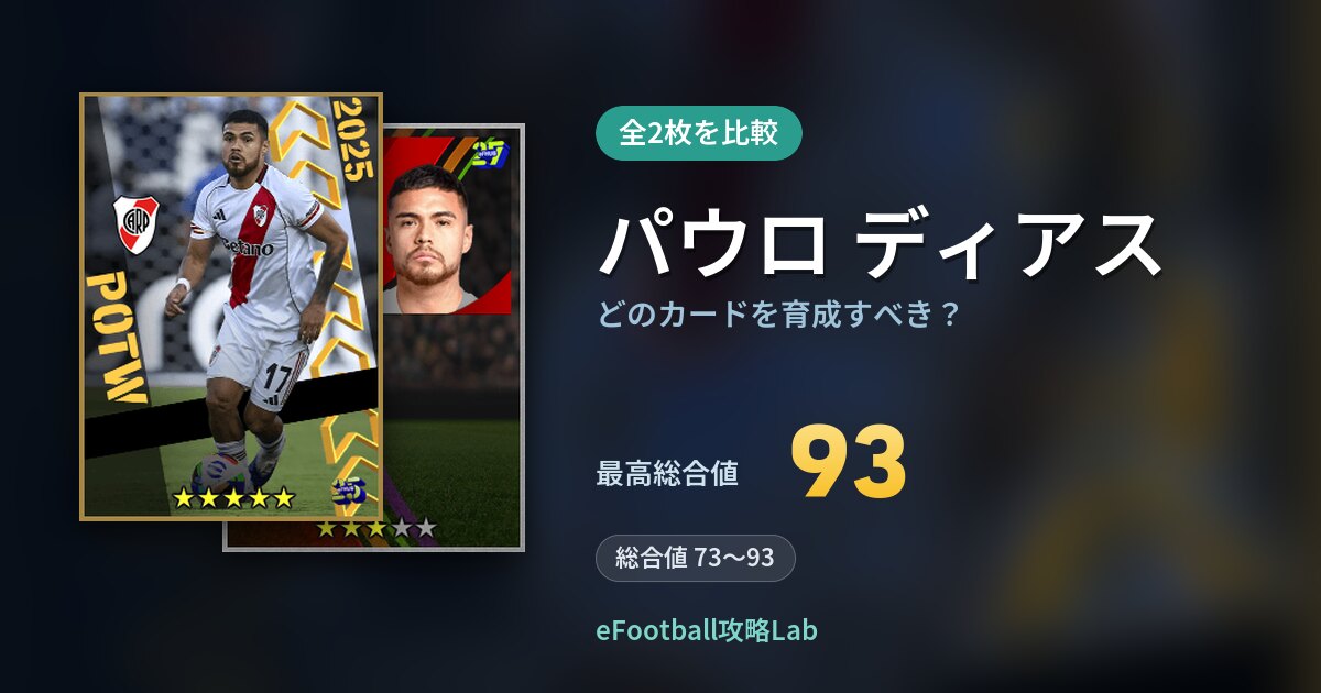【イーフト】パウロ ディアスはどのカードを育成すべき？全2枚を比較