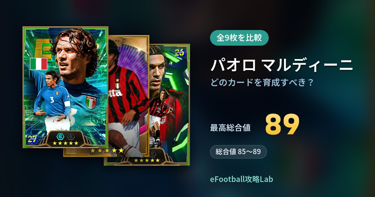 【イーフト】パオロ マルディーニはどのカードを育成すべき？全9枚を比較