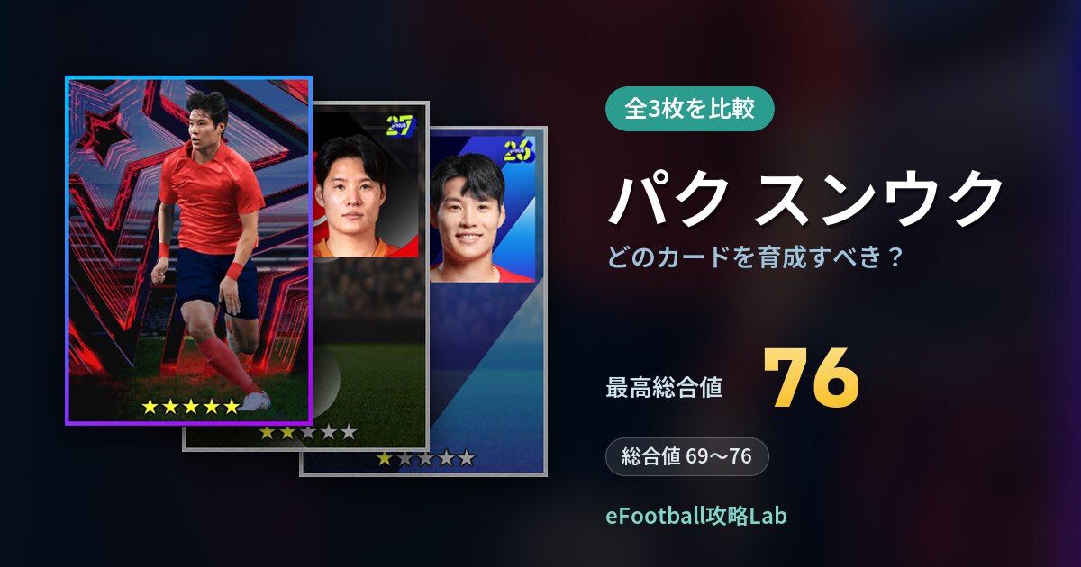 【イーフト】パク スンウクはどのカードを育成すべき？全3枚を比較