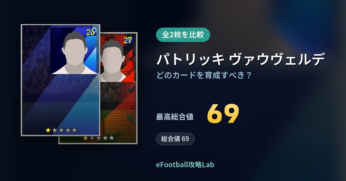 【イーフト】パトリッキ ヴァウヴェルデの育成カード比較(全2枚)