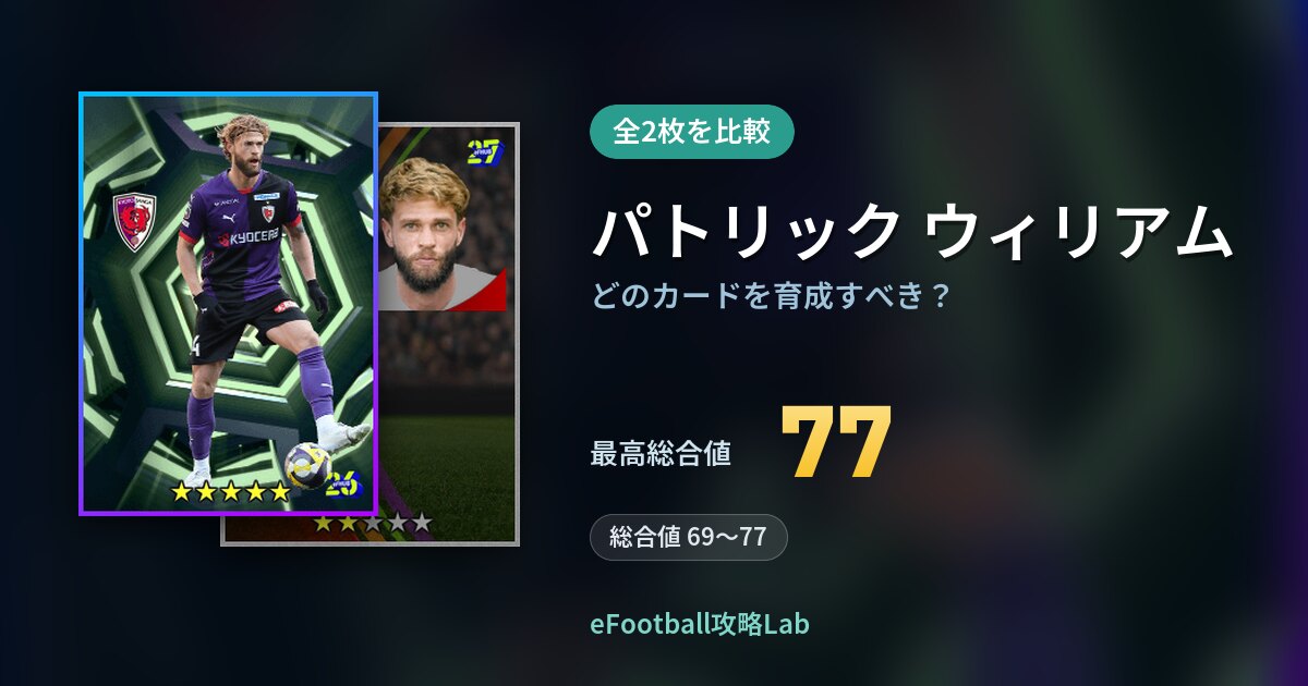 【イーフト】パトリック ウィリアムはどのカードを育成すべき?全2枚を比較