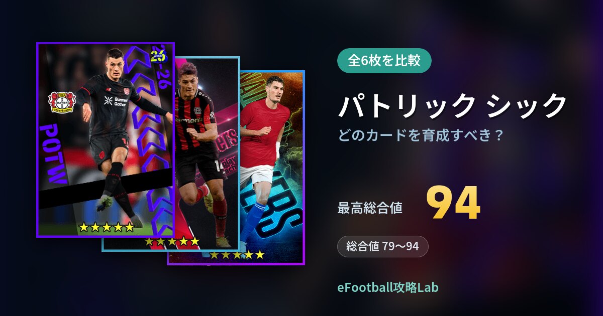 【イーフト】パトリック シックはどのカードを育成すべき？全6枚を比較