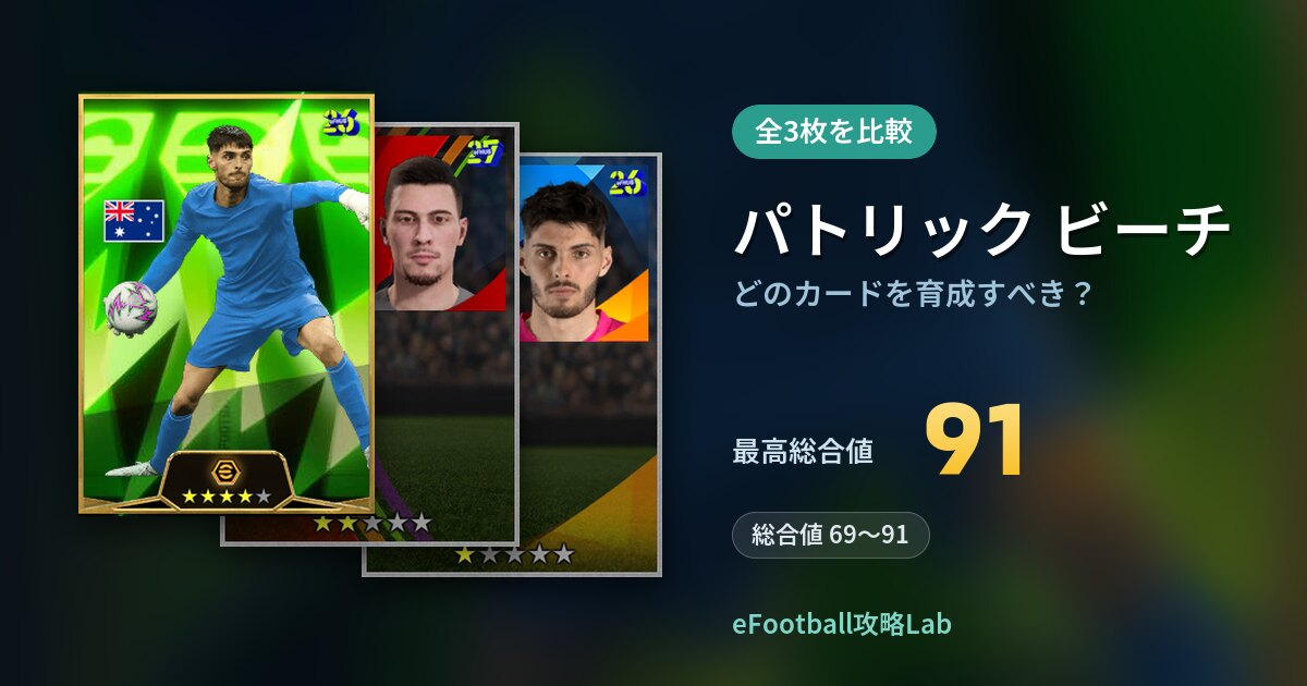 【イーフト】パトリック ビーチはどのカードを育成すべき?全3枚を比較