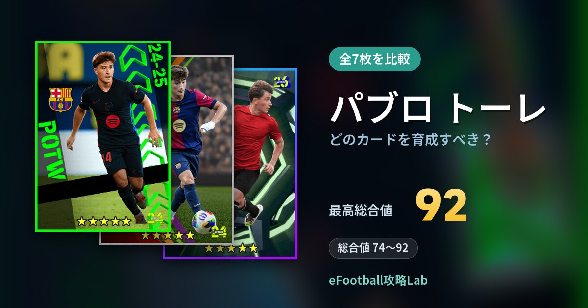 【イーフト】パブロ トーレはどのカードを育成すべき?全7枚を比較