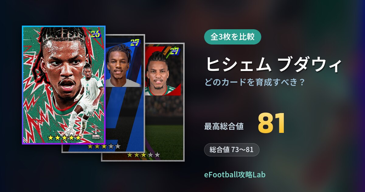 【イーフト】ヒシェム ブダウィはどのカードを育成すべき？全3枚を比較