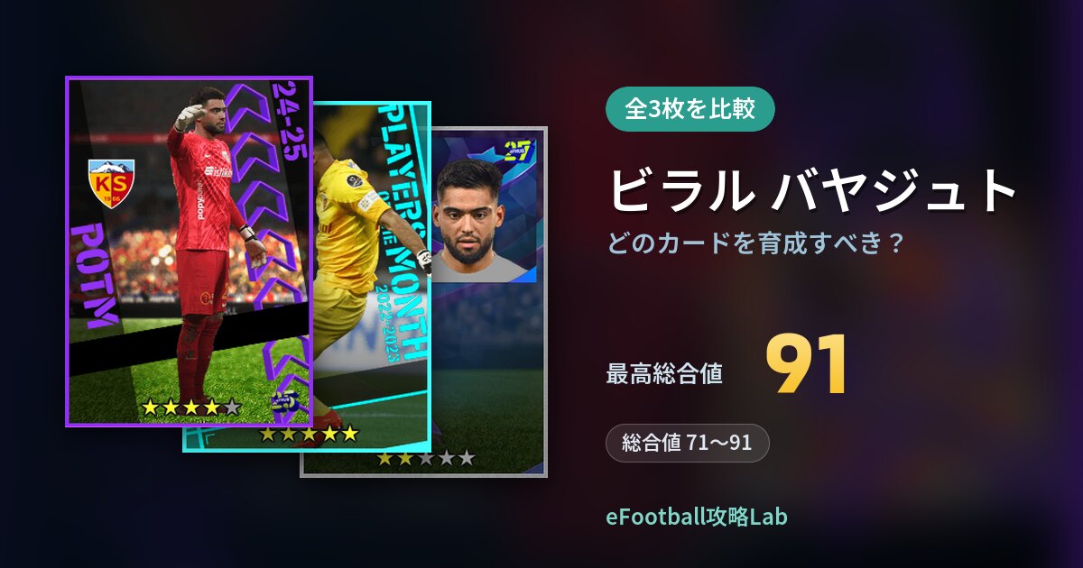 【イーフト】ビラル バヤジュトはどのカードを育成すべき?全3枚を比較