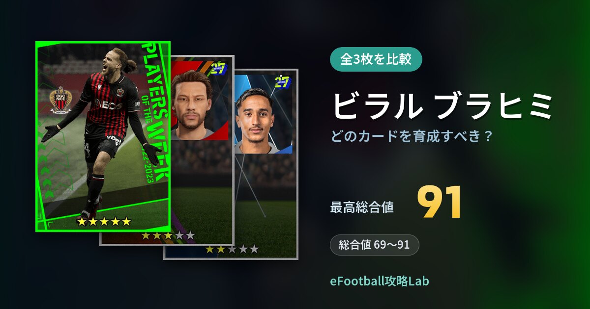 【イーフト】ビラル ブラヒミはどのカードを育成すべき？全3枚を比較