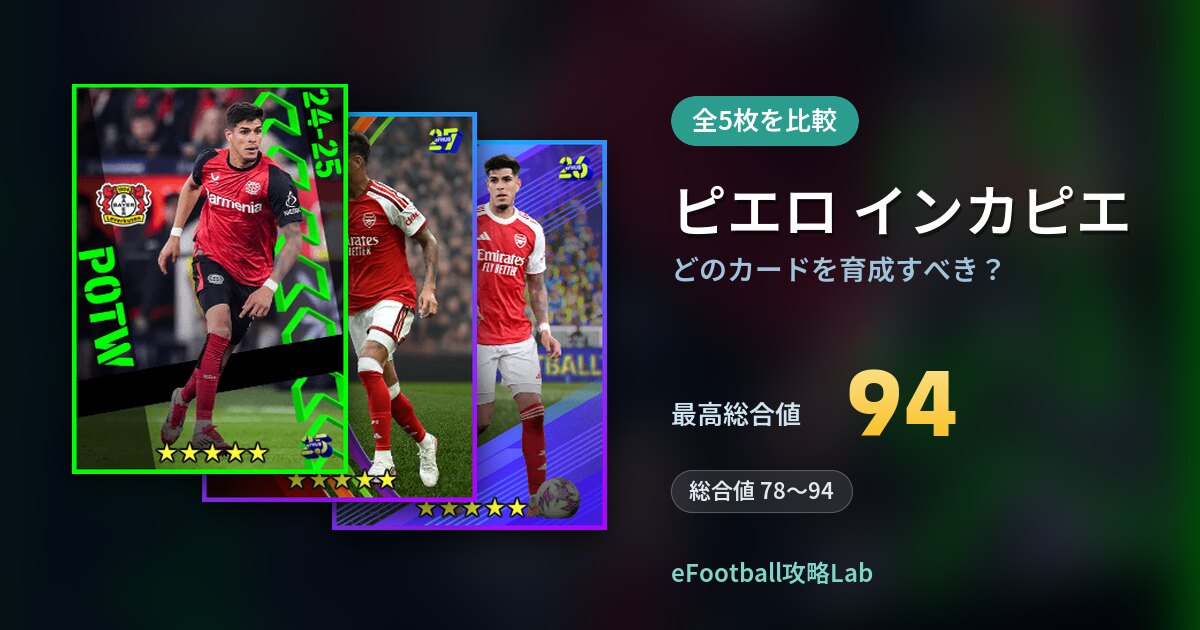 【イーフト】ピエロ インカピエはどのカードを育成すべき？全5枚を比較