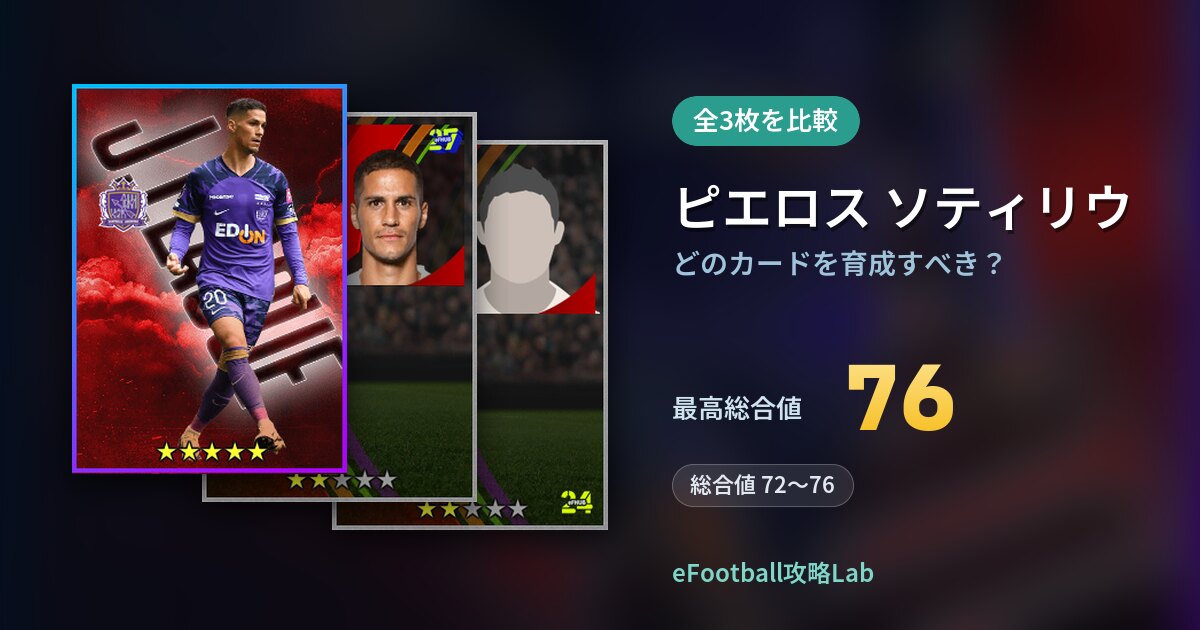 【イーフト】ピエロス ソティリウはどのカードを育成すべき？全3枚を比較