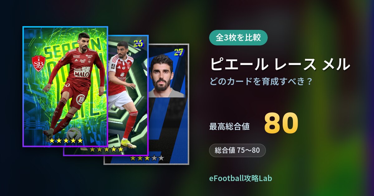 【イーフト】ピエール レース メルはどのカードを育成すべき？全3枚を比較