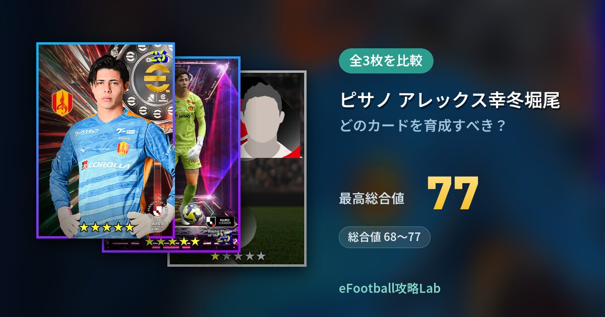 【イーフト】ピサノ アレックス幸冬堀尾の育成カード比較（全3枚）