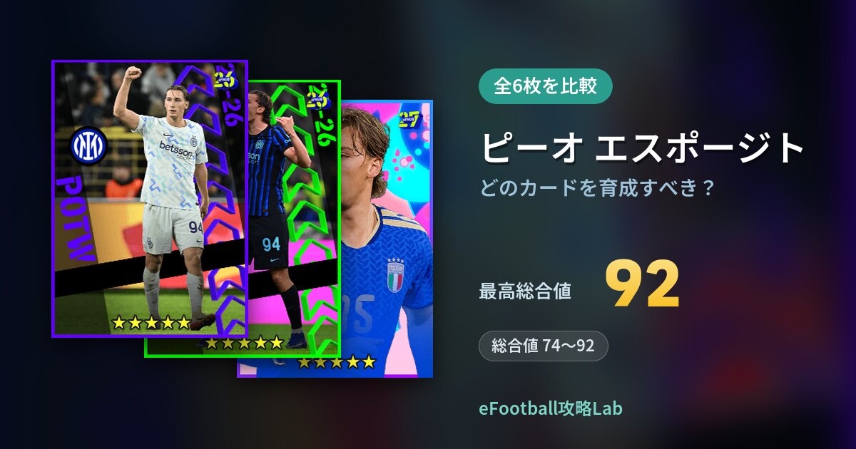 【イーフト】ピーオ エスポージトはどのカードを育成すべき？全6枚を比較