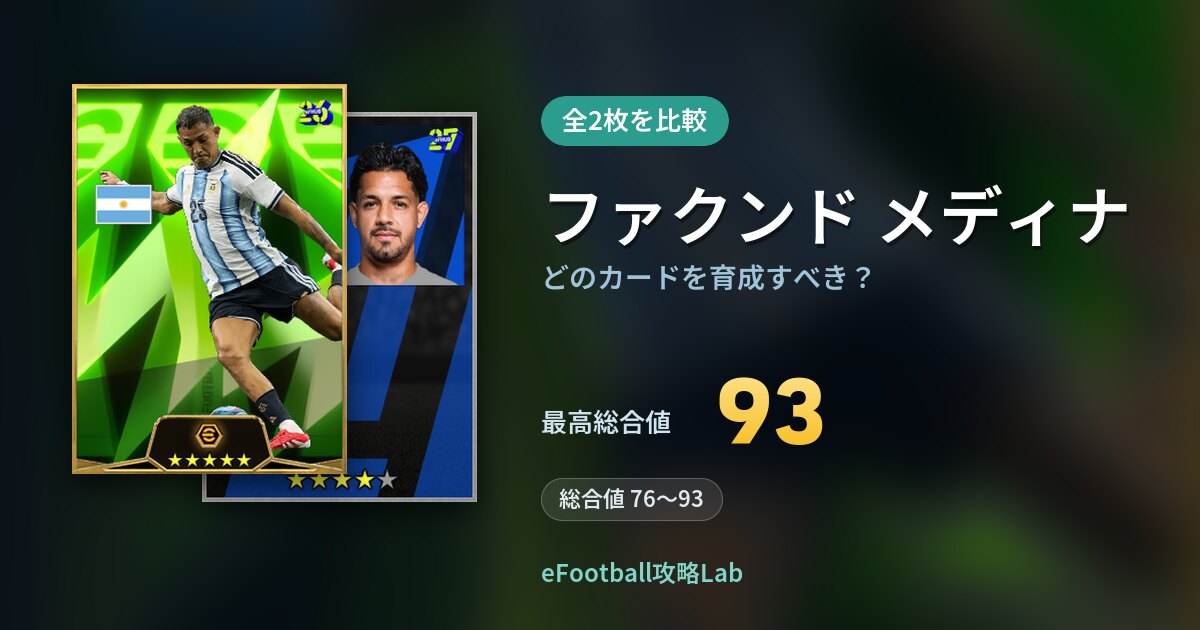 【イーフト】ファクンド メディナはどのカードを育成すべき？全2枚を比較