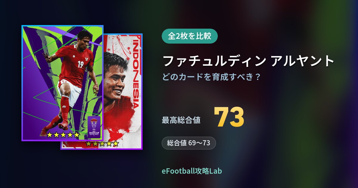 【イーフト】ファチュルディン アルヤントの育成カード比較（全2枚）