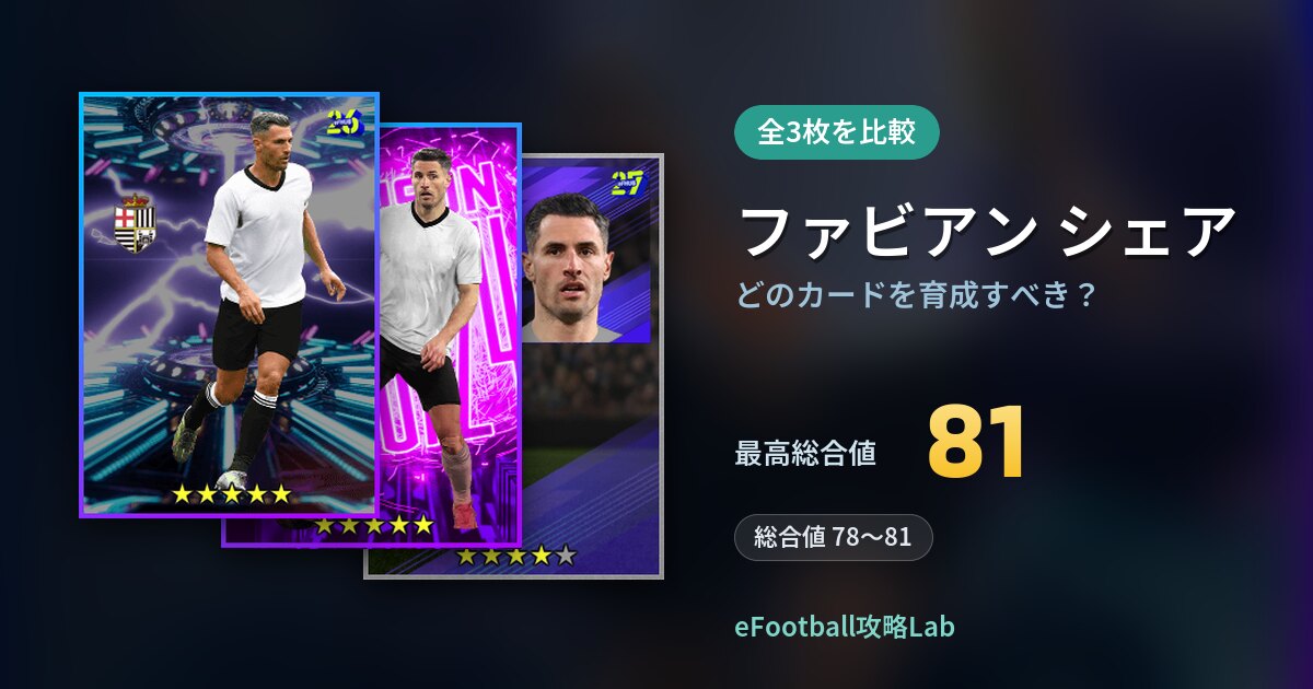 【イーフト】ファビアン シェアはどのカードを育成すべき？全3枚を比較