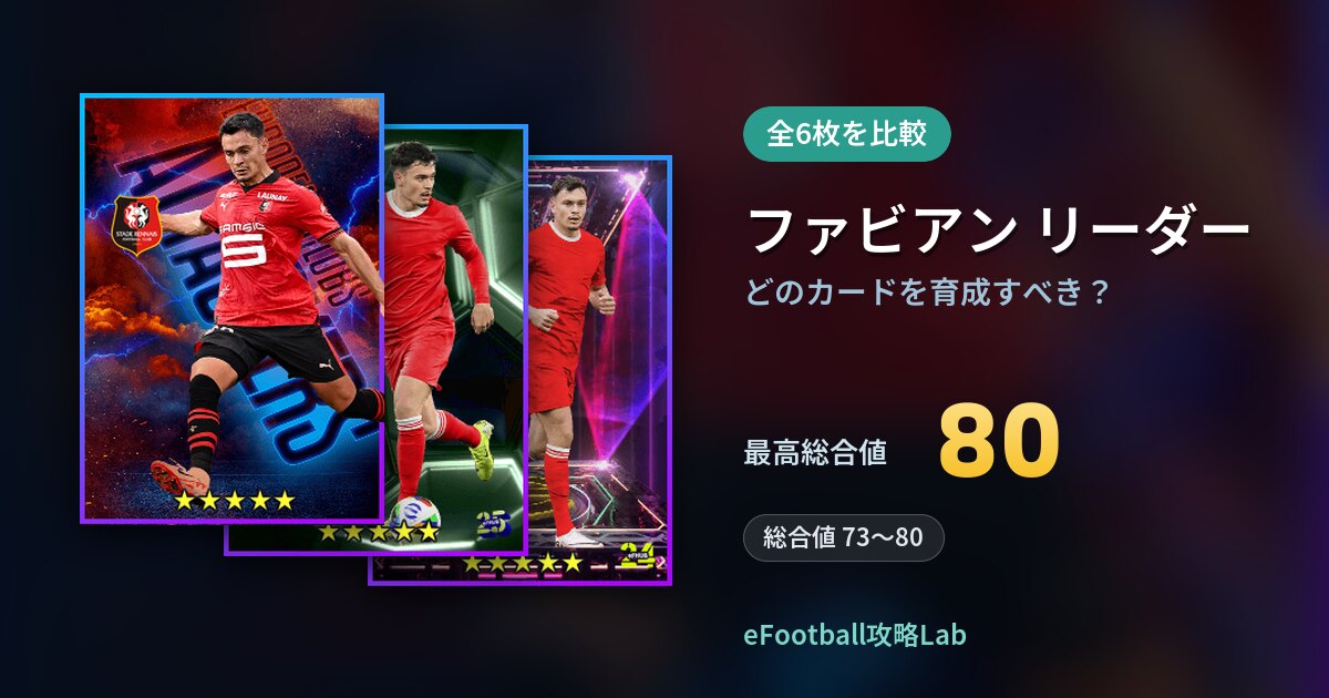 【イーフト】ファビアン リーダーはどのカードを育成すべき?全6枚を比較