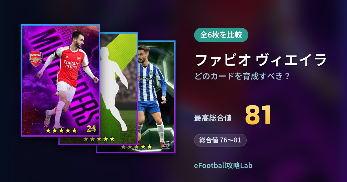 【イーフト】ファビオ ヴィエイラはどのカードを育成すべき？全6枚を比較