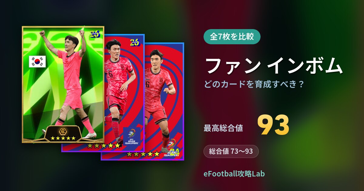 【イーフト】ファン インボムはどのカードを育成すべき？全7枚を比較