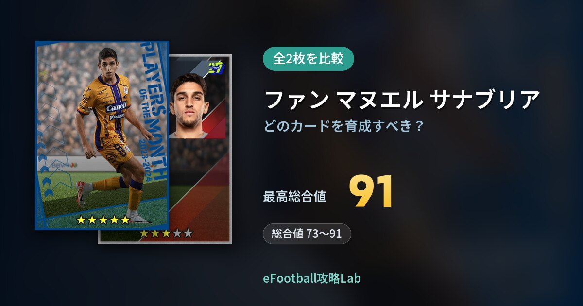 【イーフト】ファン マヌエル サナブリアの育成カード比較（全2枚）