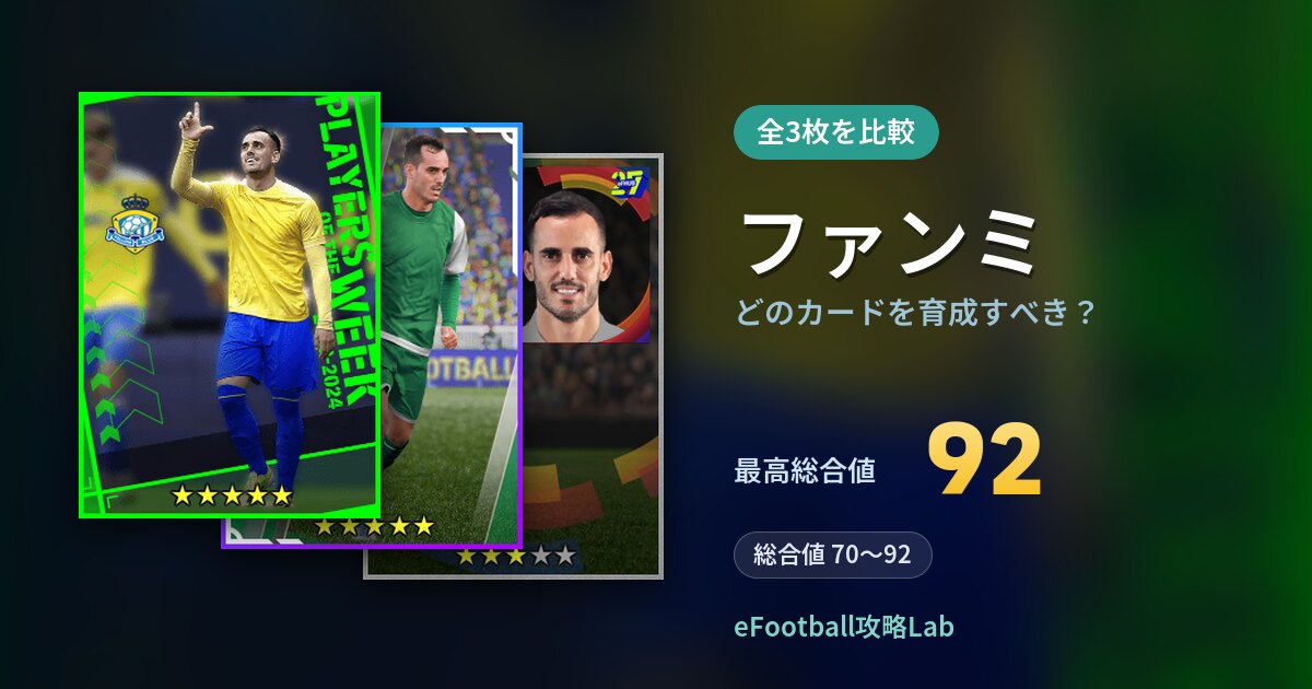 【イーフト】ファンミはどのカードを育成すべき？全3枚を比較