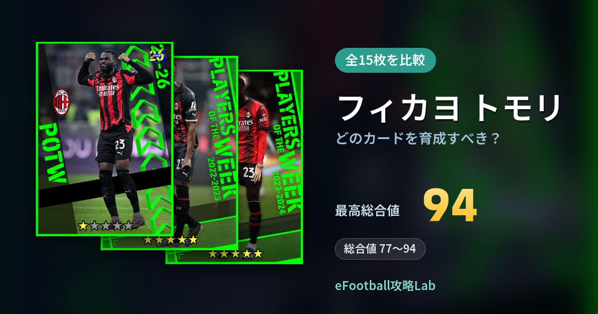【イーフト】フィカヨ トモリはどのカードを育成すべき？全15枚を比較