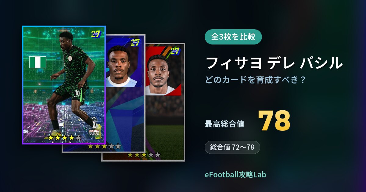 【イーフト】フィサヨ デレ バシルはどのカードを育成すべき？全3枚を比較