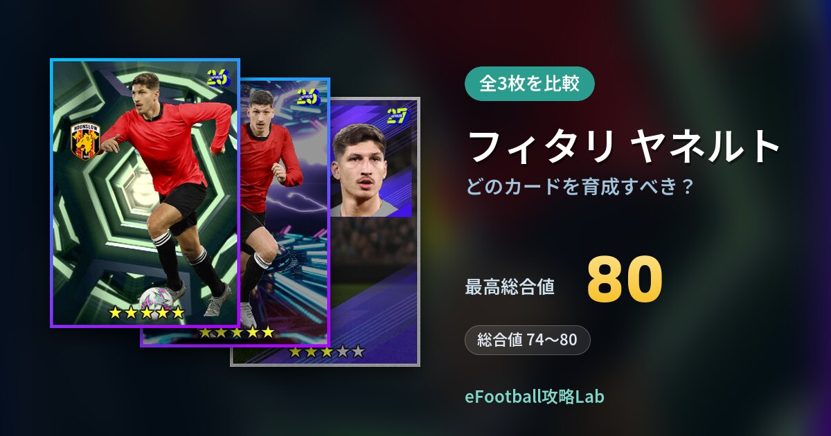 【イーフト】フィタリ ヤネルトはどのカードを育成すべき？全3枚を比較