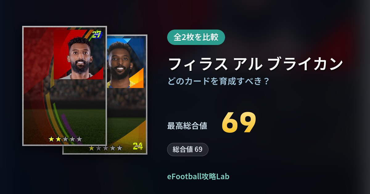 【イーフト】フィラス アル ブライカンの育成カード比較（全2枚）