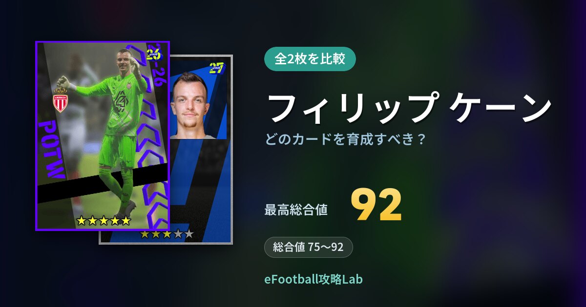 【イーフト】フィリップ ケーンはどのカードを育成すべき?全2枚を比較