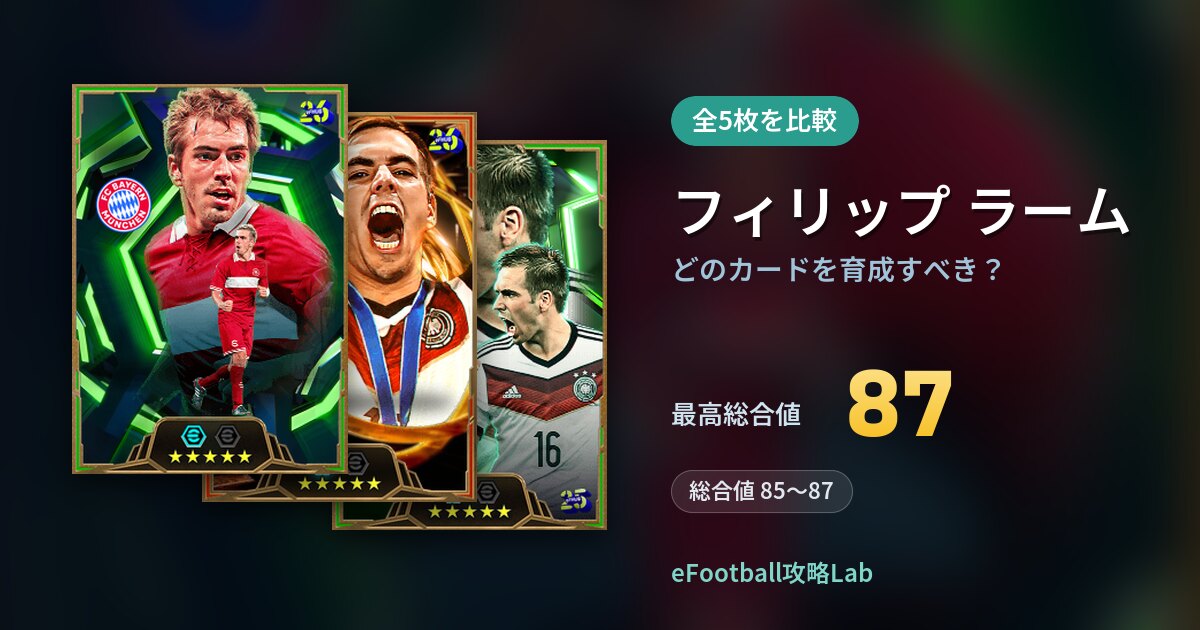 【イーフト】フィリップ ラームはどのカードを育成すべき？全5枚を比較