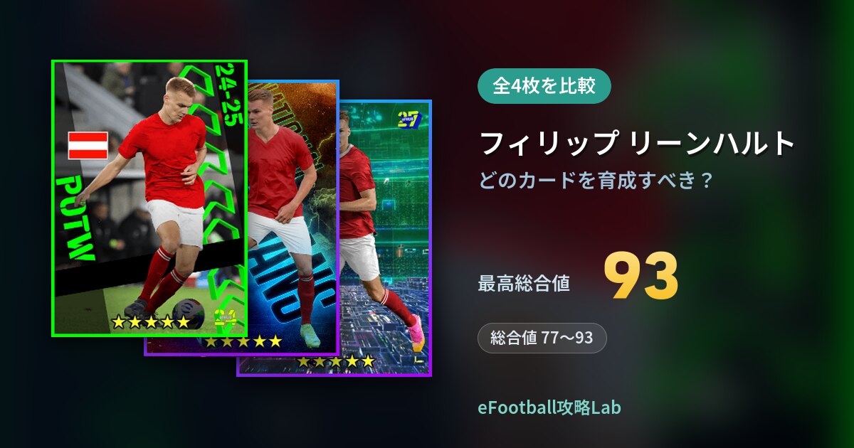 【イーフト】フィリップ リーンハルトはどのカードを育成すべき？全4枚を比較