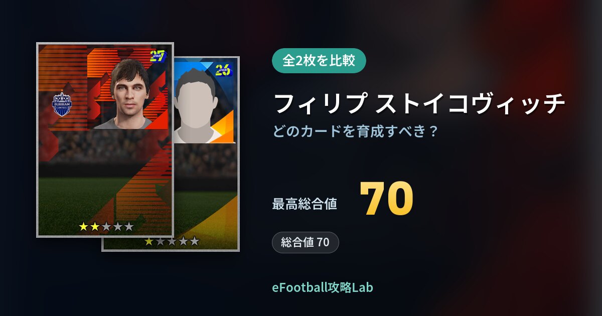 【イーフト】フィリプ ストイコヴィッチの育成カード比較（全2枚）