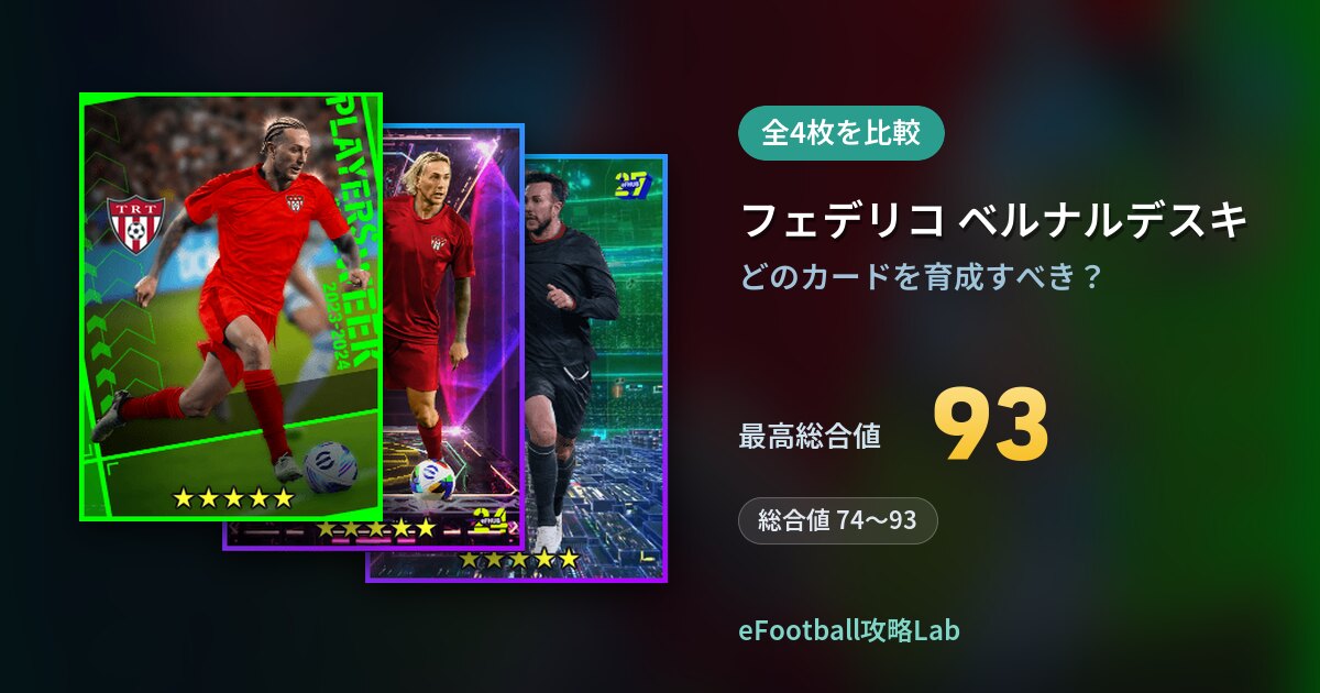 【イーフト】フェデリコ ベルナルデスキの育成カード比較（全4枚）