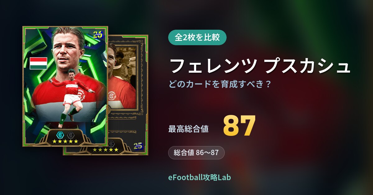 【イーフト】フェレンツ プスカシュはどのカードを育成すべき？全2枚を比較