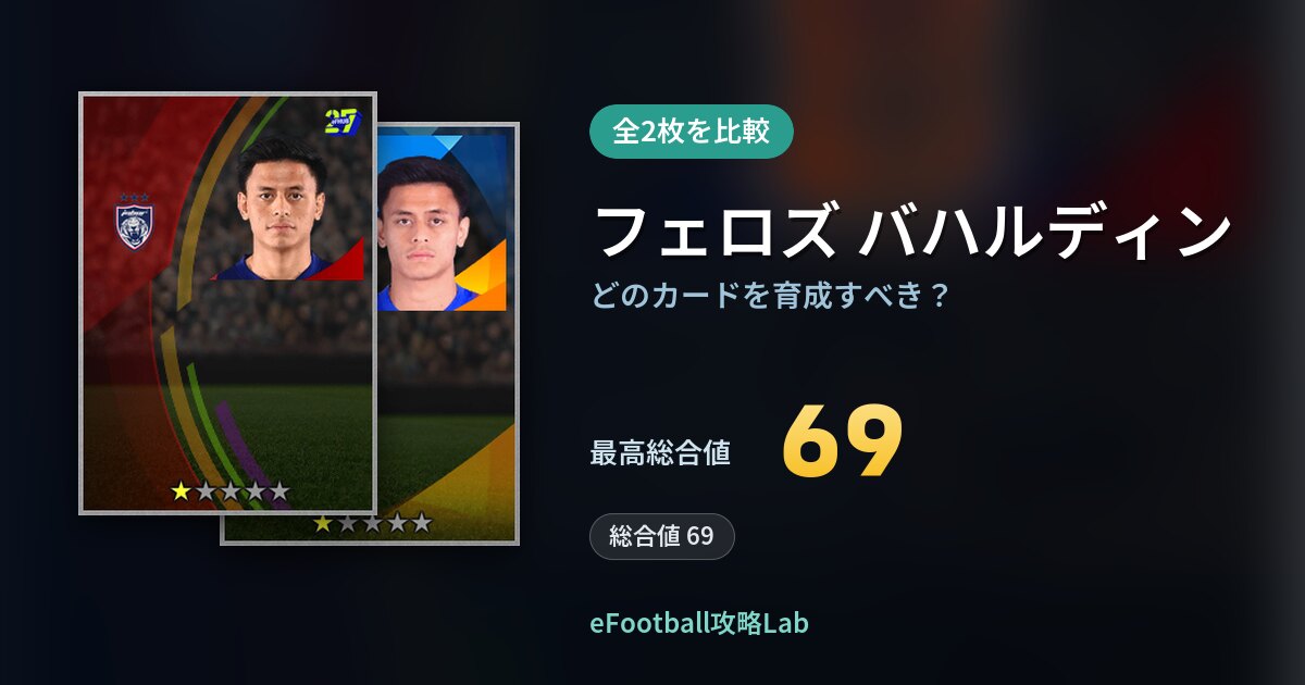 【イーフト】フェロズ バハルディンはどのカードを育成すべき？全2枚を比較