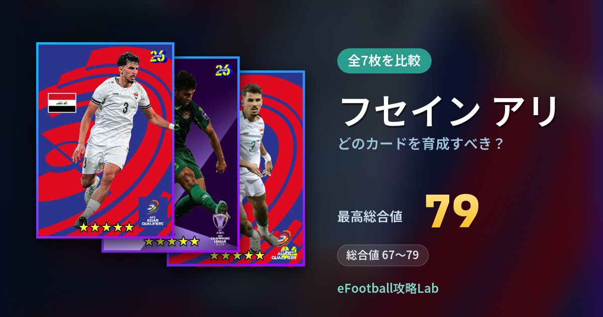 【イーフト】フセイン アリはどのカードを育成すべき？全7枚を比較