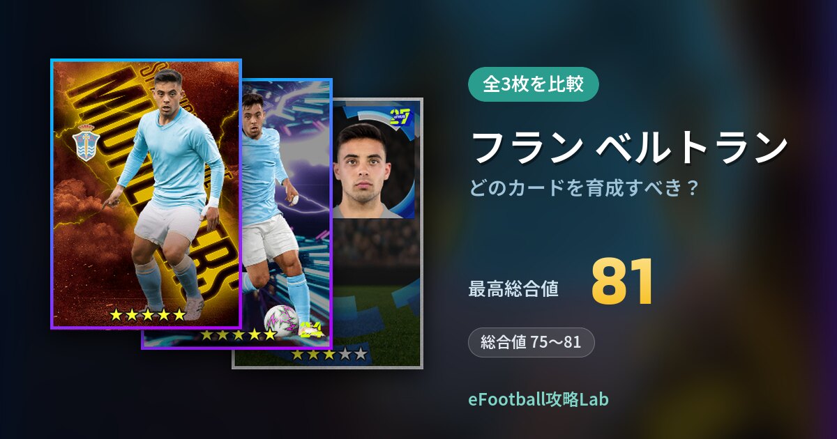 【イーフト】フラン ベルトランはどのカードを育成すべき？全3枚を比較