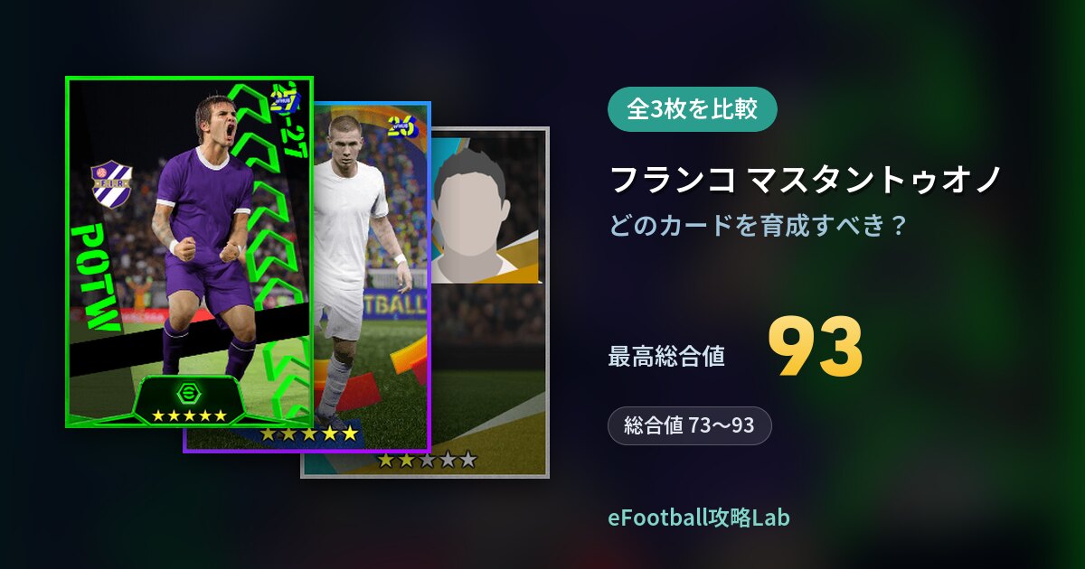 【イーフト】フランコ マスタントゥオノの育成カード比較（全3枚）