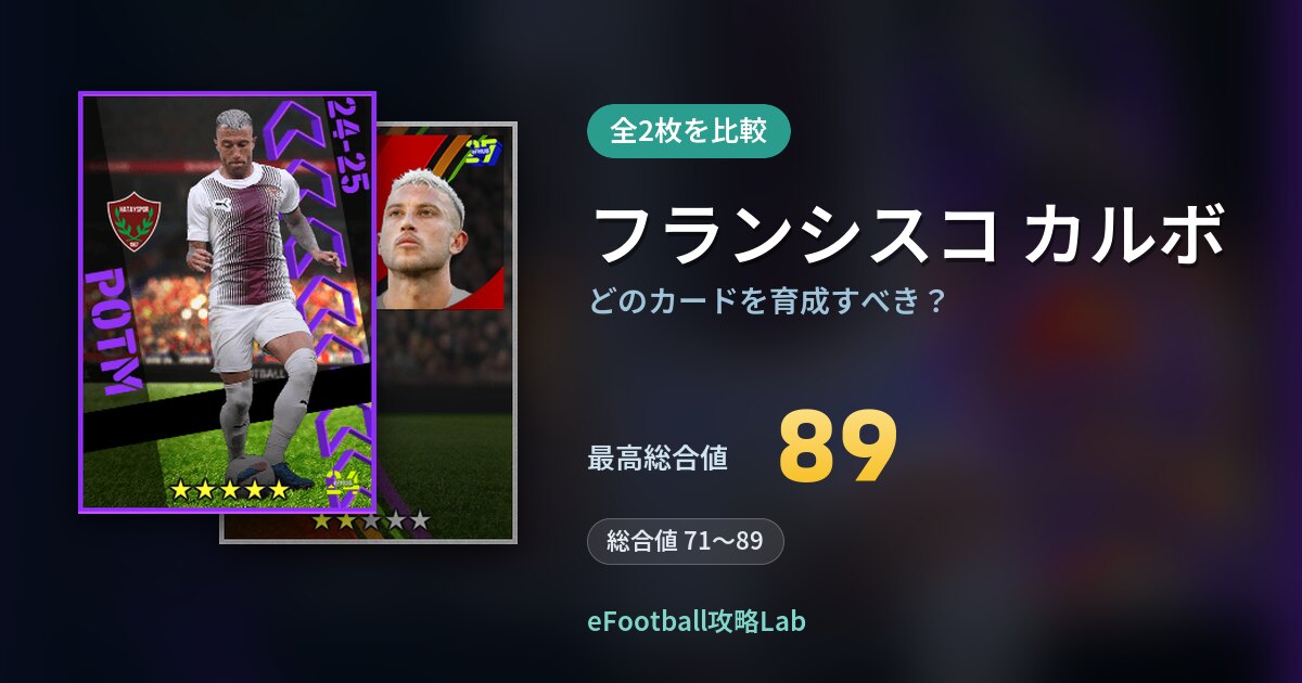 【イーフト】フランシスコ カルボはどのカードを育成すべき？全2枚を比較