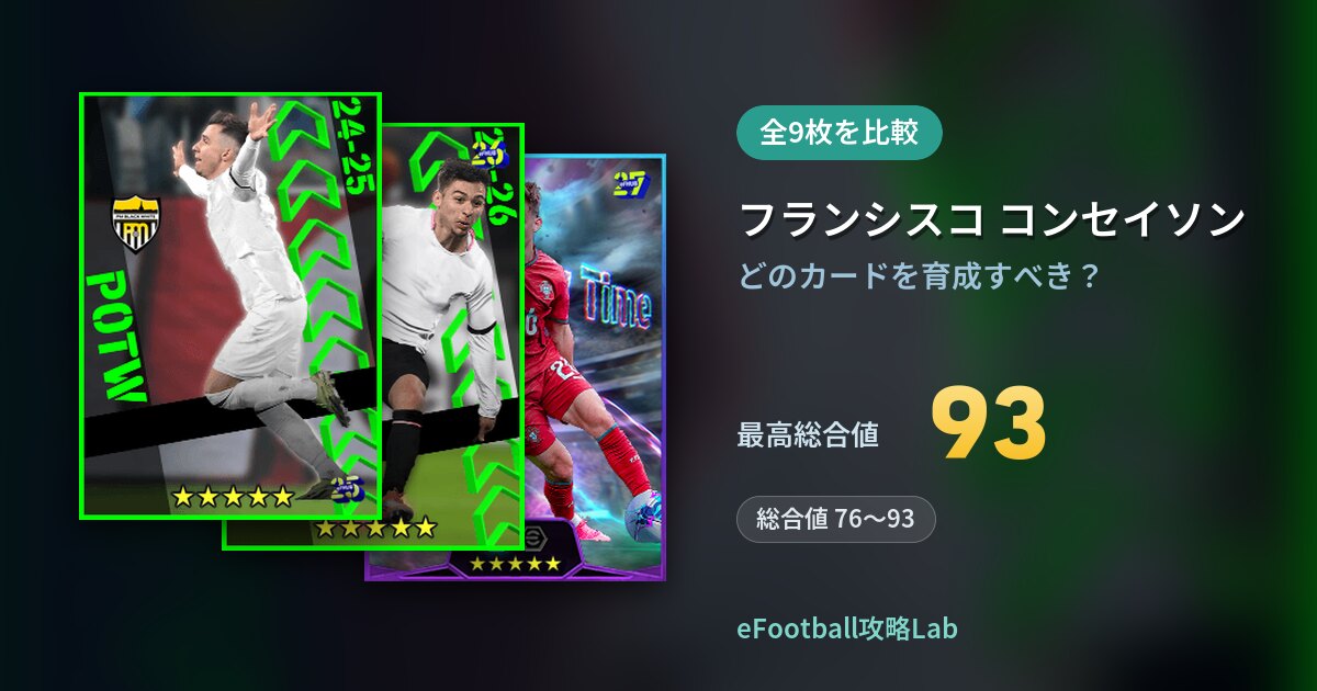 【イーフト】フランシスコ コンセイソンの育成カード比較（全9枚）