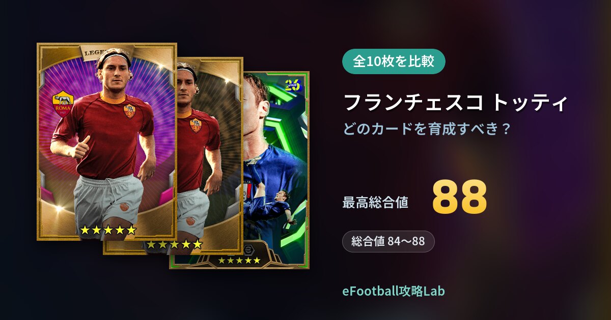 【イーフト】フランチェスコ トッティはどのカードを育成すべき？全10枚を比較