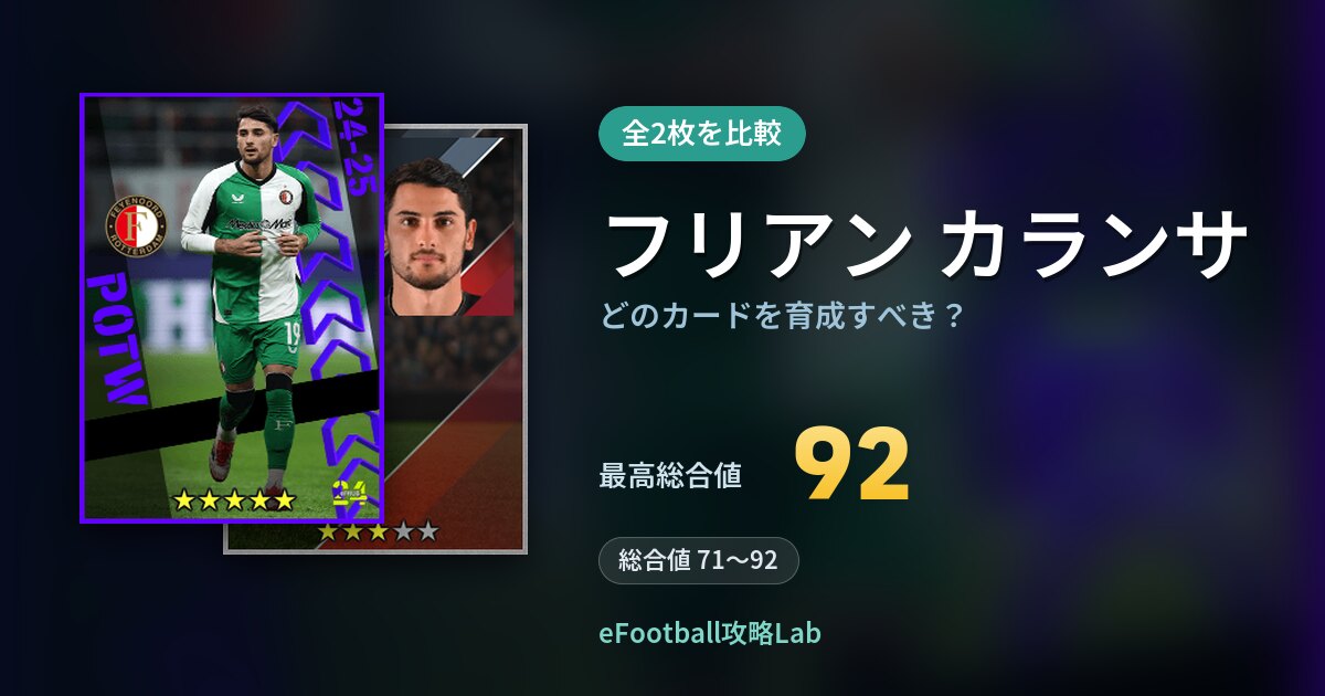 【イーフト】フリアン カランサはどのカードを育成すべき？全2枚を比較