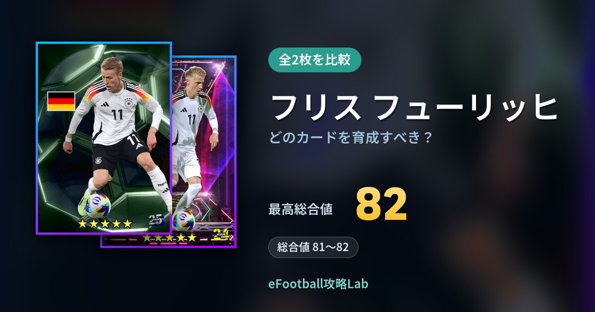 【イーフト】フリス フューリッヒはどのカードを育成すべき？全2枚を比較