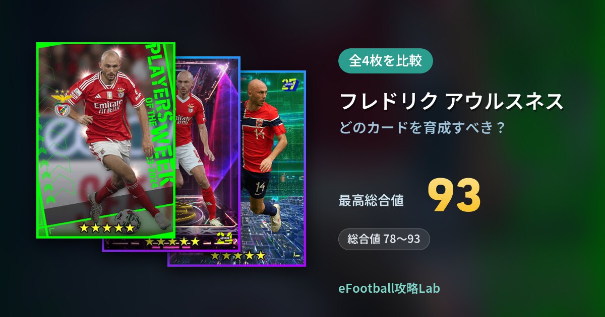 【イーフト】フレドリク アウルスネスはどのカードを育成すべき?全4枚を比較