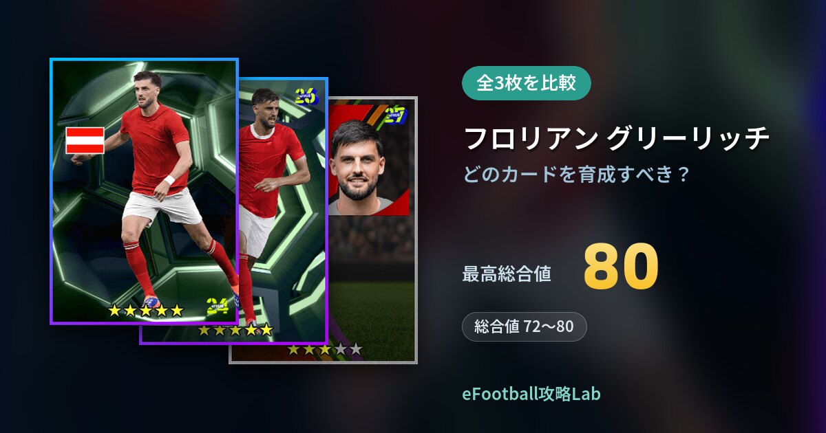 【イーフト】フロリアン グリーリッチはどのカードを育成すべき？全3枚を比較