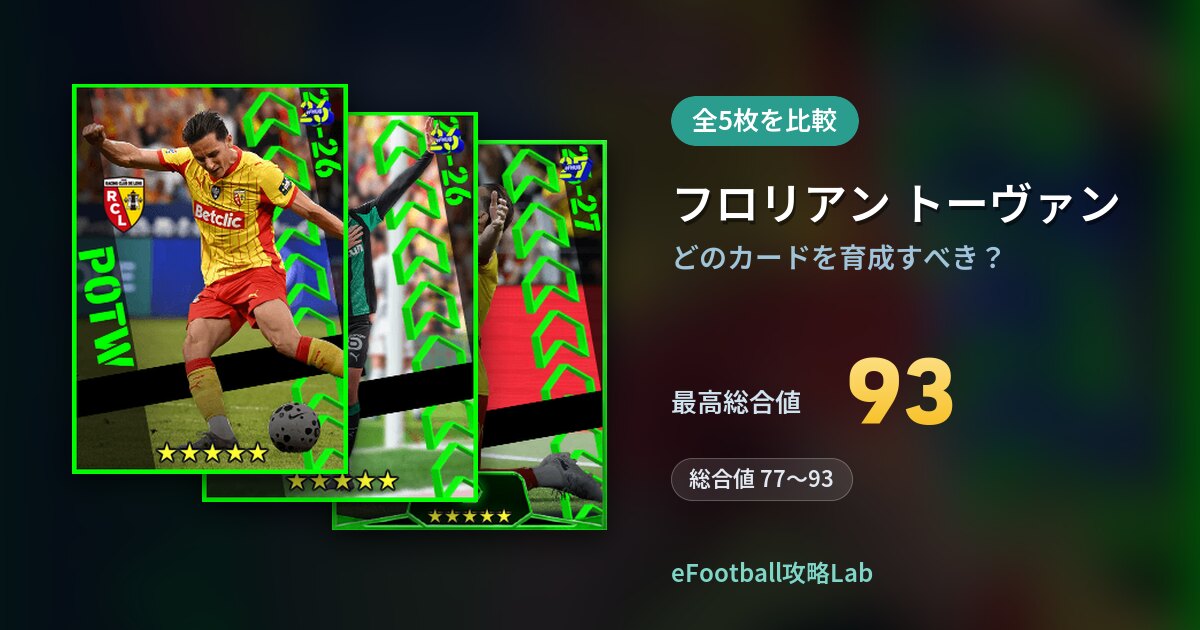 【イーフト】フロリアン トーヴァンはどのカードを育成すべき?全5枚を比較