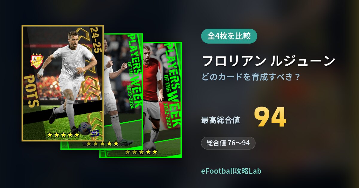 【イーフト】フロリアン ルジューンはどのカードを育成すべき？全4枚を比較