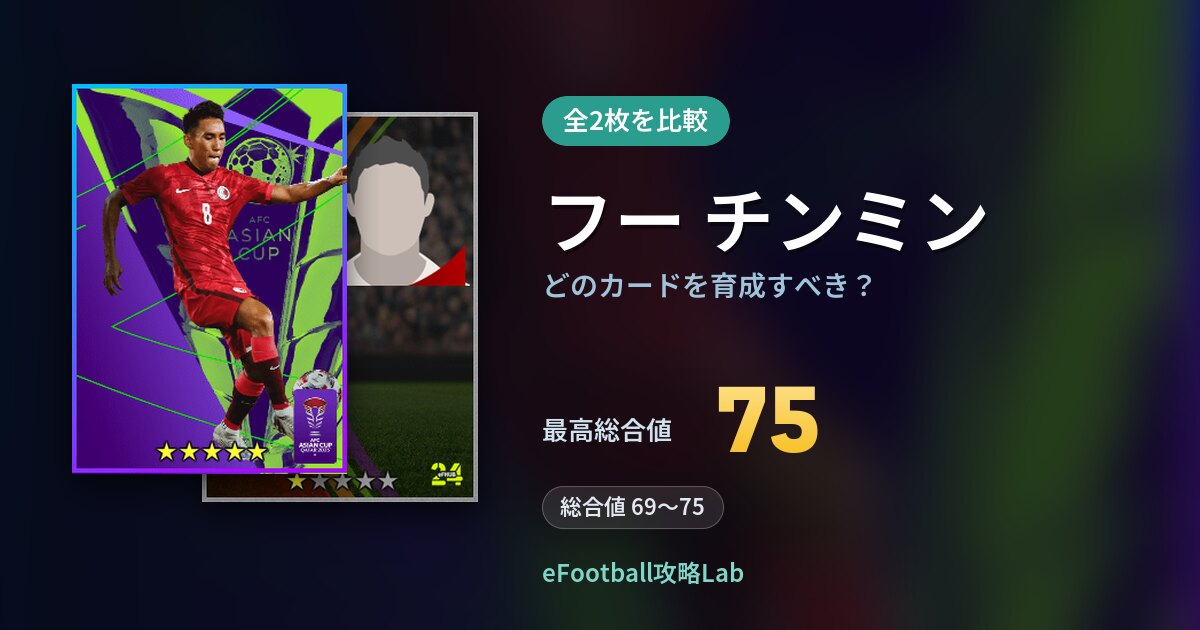 【イーフト】フー チンミンはどのカードを育成すべき？全2枚を比較